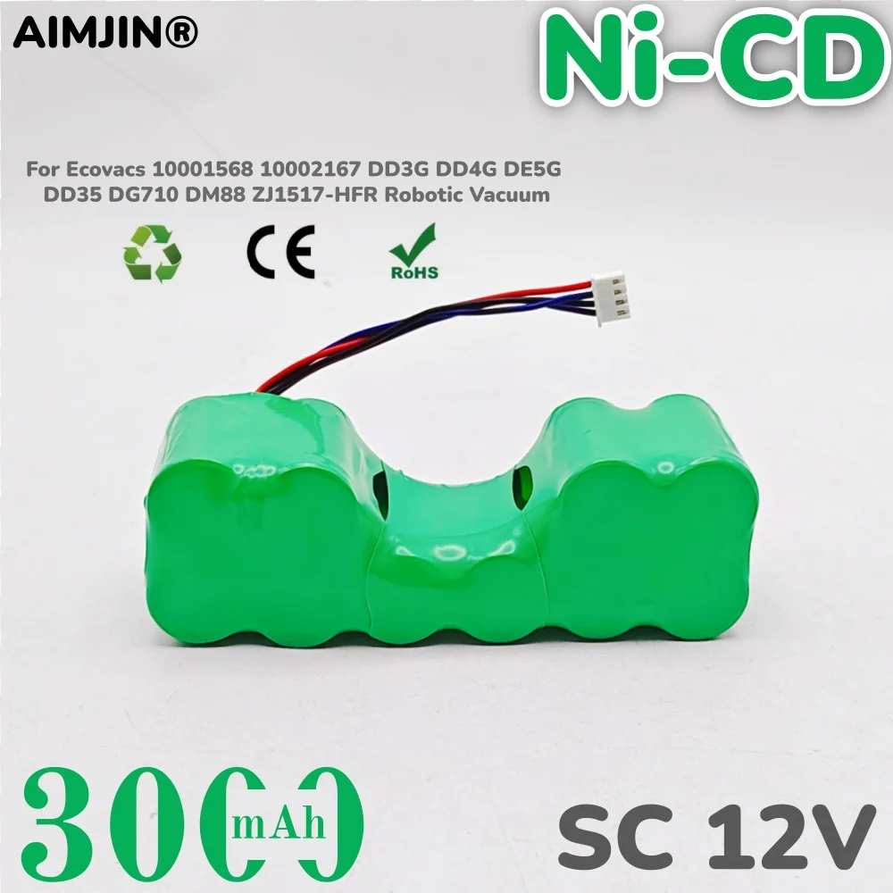 Сменный Ni-CD аккумулятор 12 В, 3 Ач для Ecovacs 10001568 10002167 DD3G DD4G DE5G DD35 DG710 DM88 ZJ1517-HFR роботизированный пылесос Сменный Ni-CD аккумулятор 12 В, 3 Ач для Ecovacs 10001568 10002167 DD3G DD4G DE5G DD35 DG710 DM88 ZJ1517-HFR роботизированный пылесос