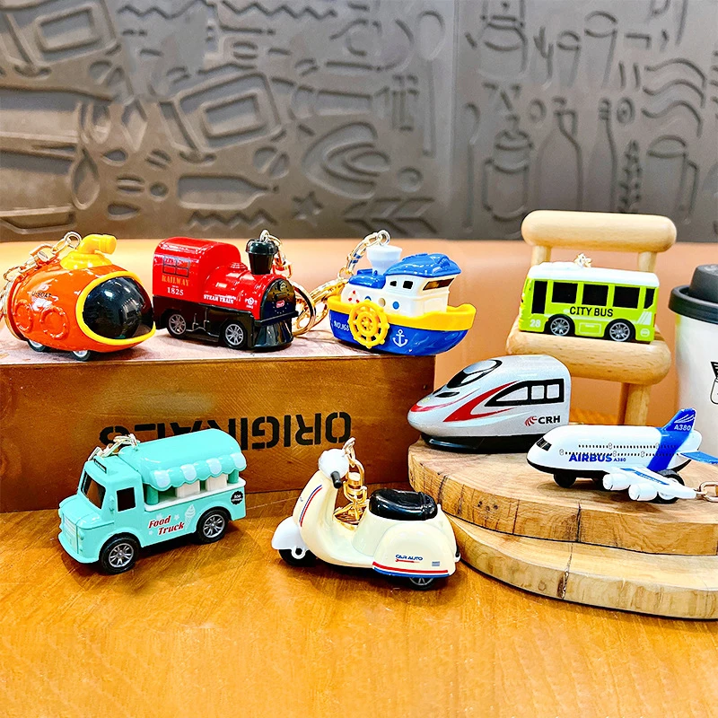 New Pulleys Train Plane City Bus Key Chain Boutique Submarine Bullet Car Dining Car Ship Toy Pendant Keychain Bag Accessories