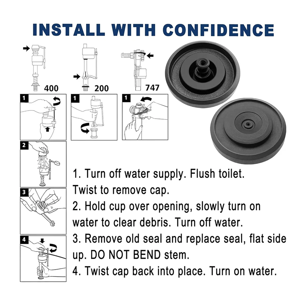 NEW 83143 Toilet Fill Valve Seal Replacement Part for Toilet Tank Fill Valve Rubber Seal Diaphragm 5pack