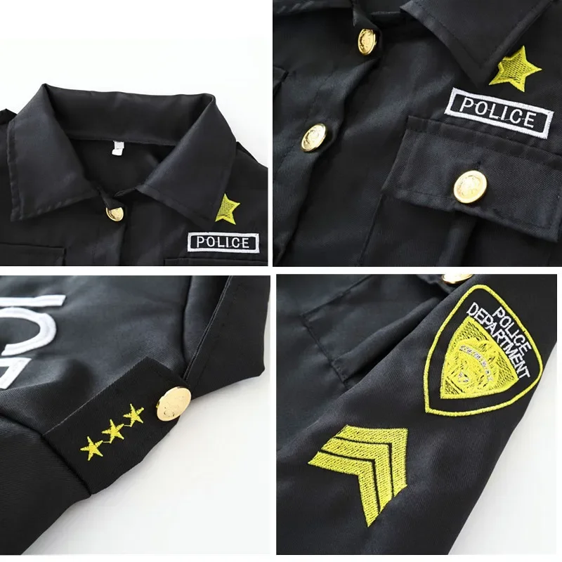 Novo traje de polícia para crianças jaqueta bordada e conjunto walkie talkie festa de halloween vestir-se com telescópio