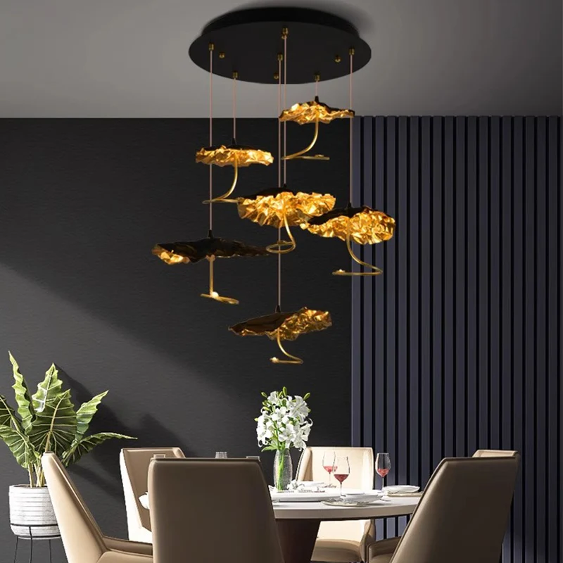 2025 Modern Loft Copper Pendant Light Lotus Chandelier Indoor Lighting LED Ceiling Lamp For Living Dining Room Home Decoration
