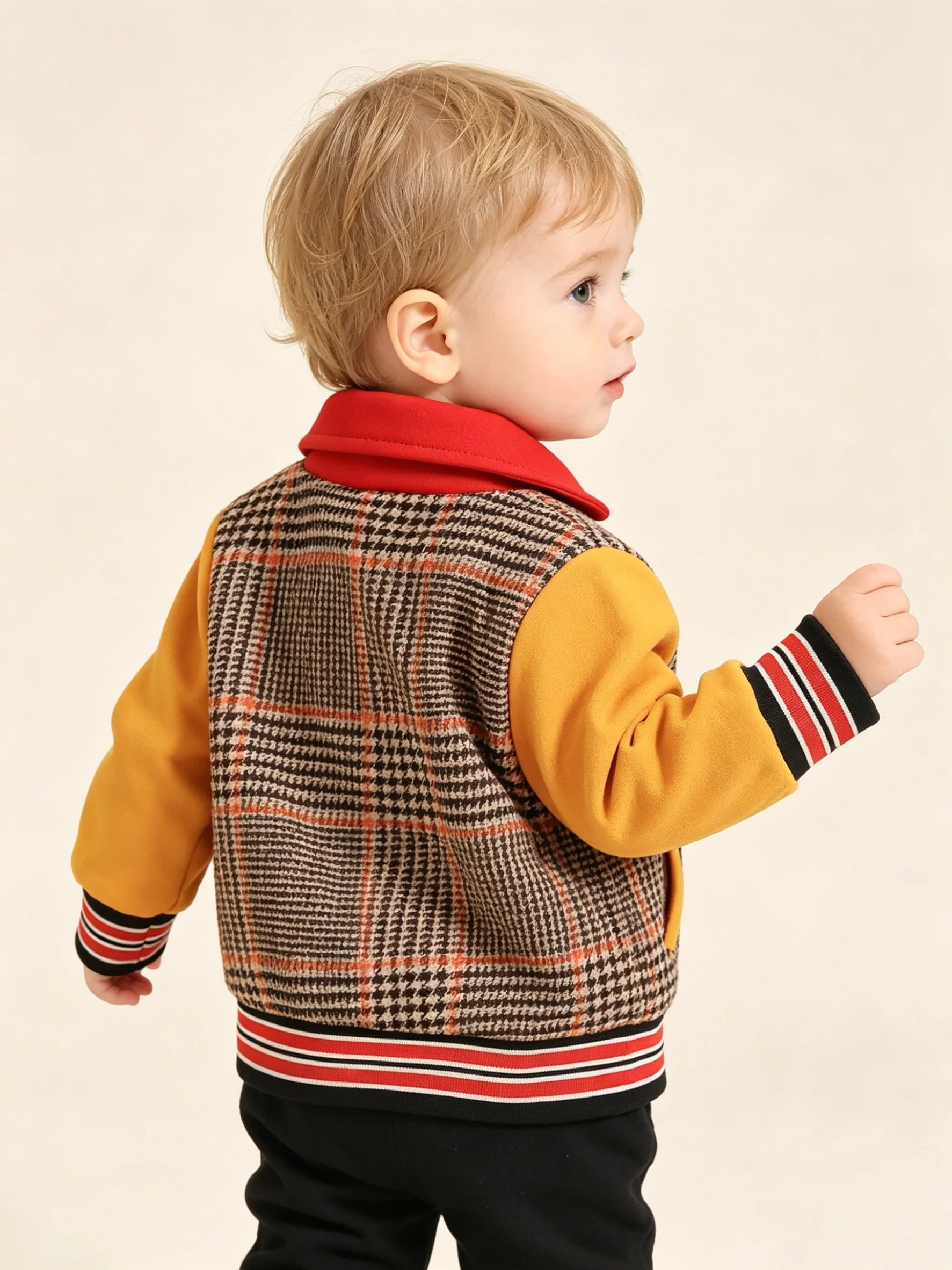 Autumn And Winter Boys' Long Sleeve Turn-Up Collar Letter Print Single Row Button Fashionable Cute Casual Jacket Coat