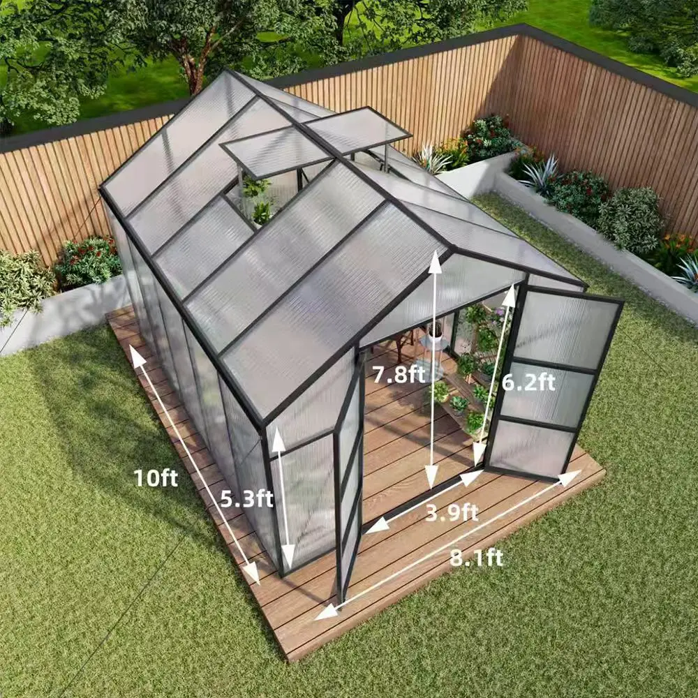 

Free Ship 8*10ft Polycarbonate Greenhouse With Stronger Wind Protection And Roof Vent,cheap Sunroom Installation USA
