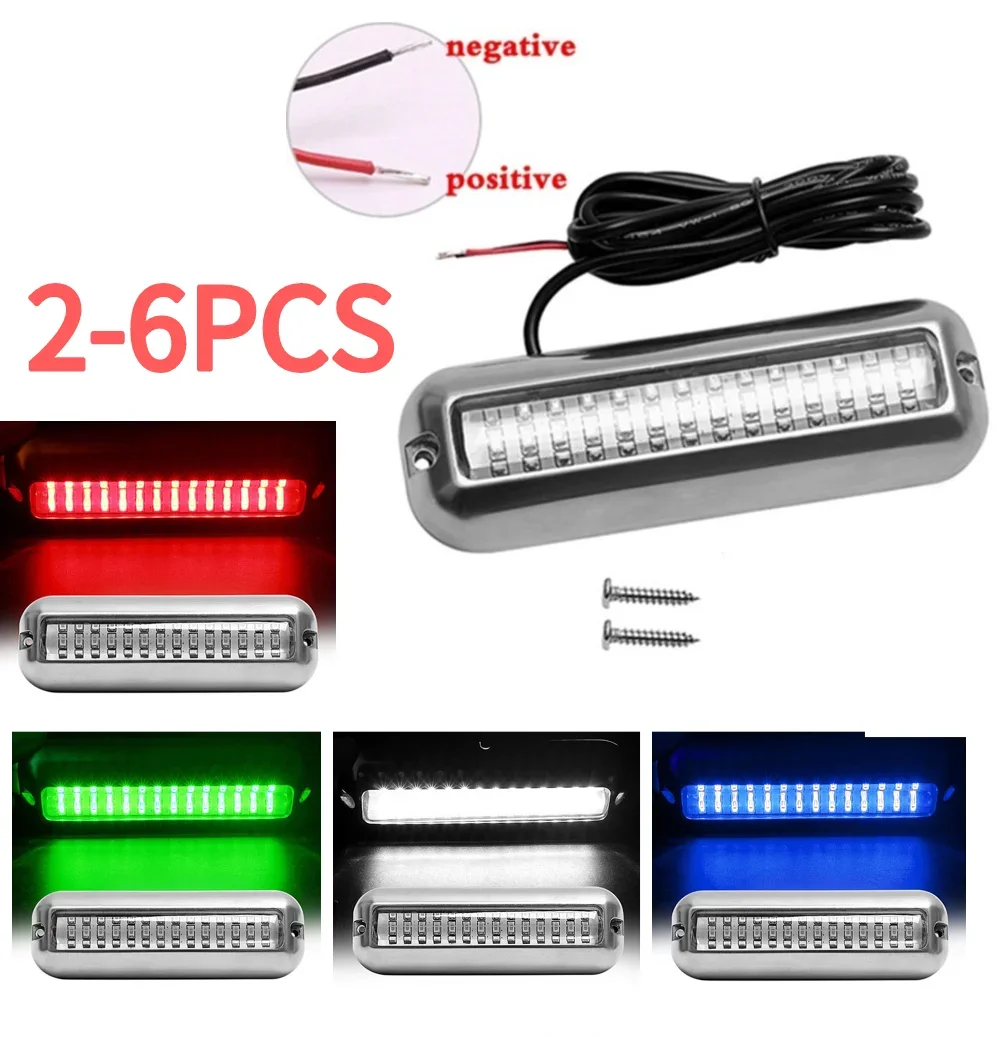 2-6PCS 42LED Yacht Underwater Light Stainless Steel Marine Boat Lamp Underwater Lamp IP68 Waterproof 80W Boat Accessories10-30V