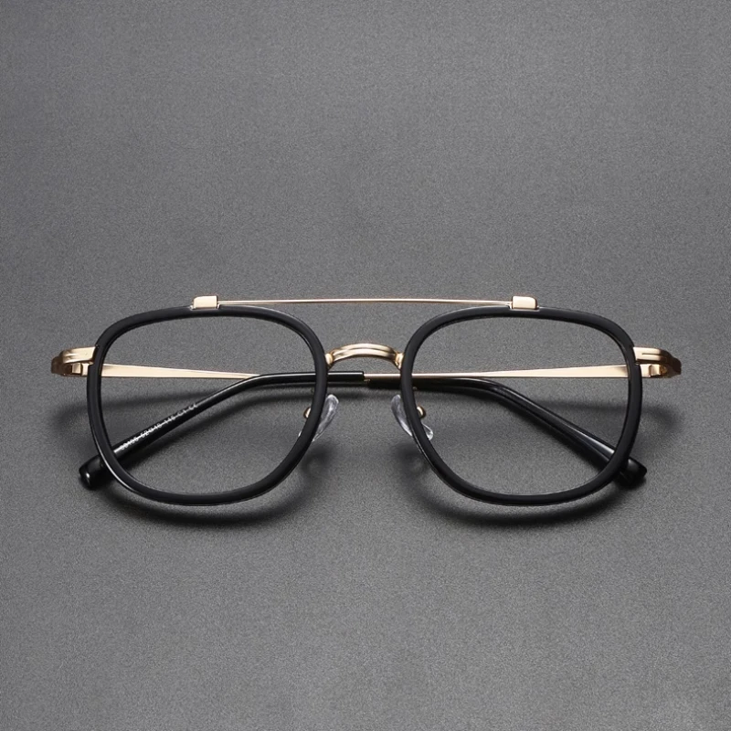 Retro Double Beam Square Myopia Eyeglass Frame Fashion   Men Women Can Be Equipped with Anti Blue Light and Anti Fog Lenses