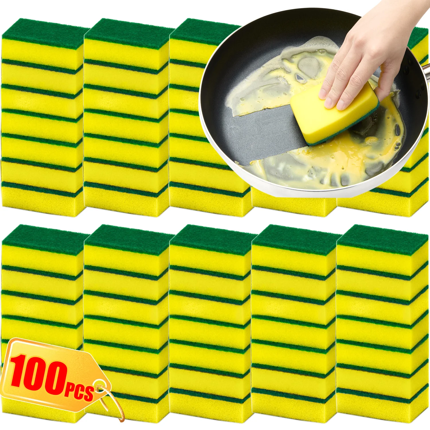Esponjas de limpieza antiarañazos para platos de cocina, estropajo para lavar platos, ollas, sartén, fregadero de vidrio, baño, 10-100 Uds.