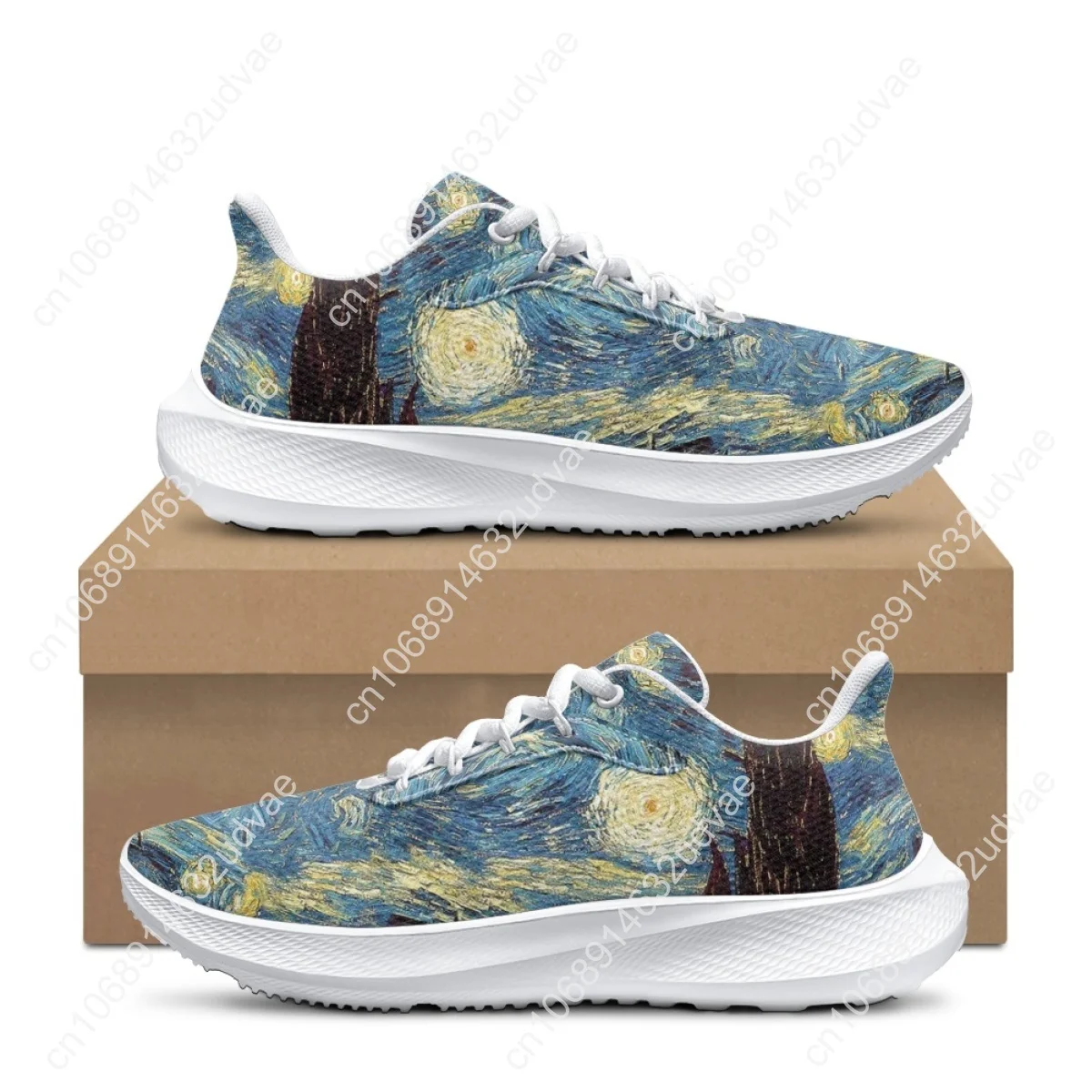 Van Gogh Oil Painting Design Ladies Sneakers Starry Night Print Comfortable Lace-up Shoes Breathable Girls Running Shoes Female