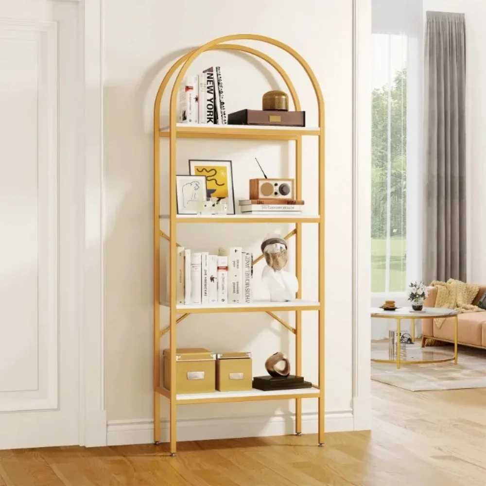 

4-layer bookshelf and bookshelf, modern open bookshelf, display shelf suitable for bedrooms, living rooms, offices, gold color