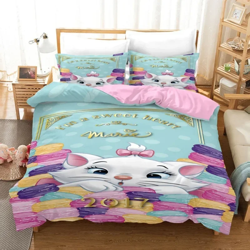 Disney Marie Cat Cute Cartoon Bedding Set The Aristocats Anime Harajuku 3D Print Duvet Twin Full Queen King Bedclothes Bed Linen