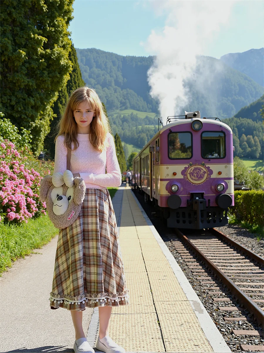 

Клетчатые юбки-миди, женские милые лоскутные кавайные плиссированные юбки с оборками для девочек, молодежные юбки с высокой талией, летние модные очаровательные пушистые юбки