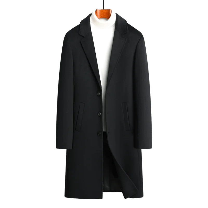 

Single Sided Woolen Coat for Men in Autumn and Winter Knee Length Woolen Jacket Cashmere Wool Fabric Windbreaker