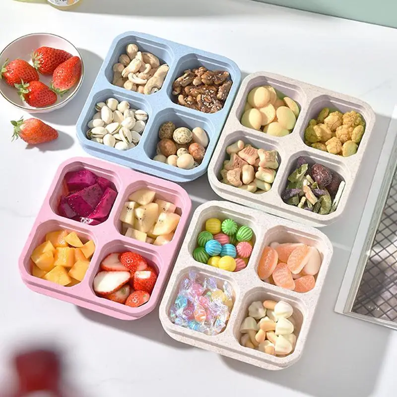 Bento Snack Boxes | Meal Prep Container 4-Section | With Lid 4-Compartment Lunchable Container Reusable For Desserts Nuts