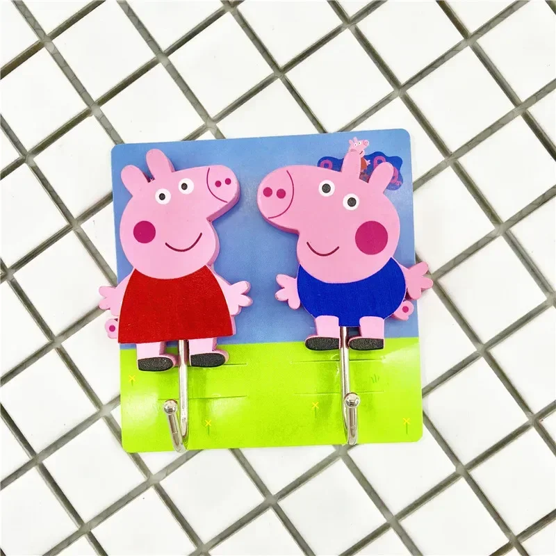 Peppa Pig Wooden Hook Cartoon Strong Adhesive Hook Office Hook