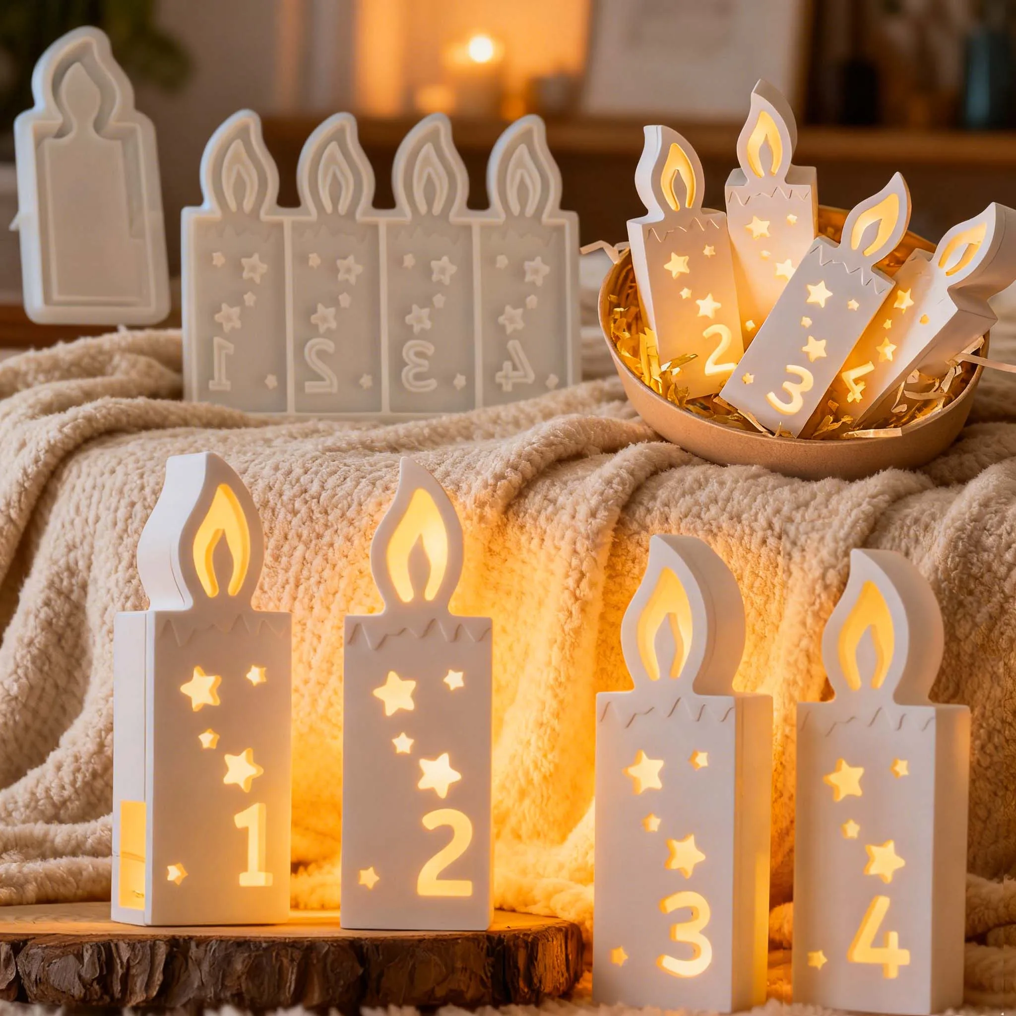 1,2,3,4 Number Ambient Light Mould DIY Handmade 3D Digital Aroma Candle Silicone Mold Plaster Resin Making Craft Gift Home Decor