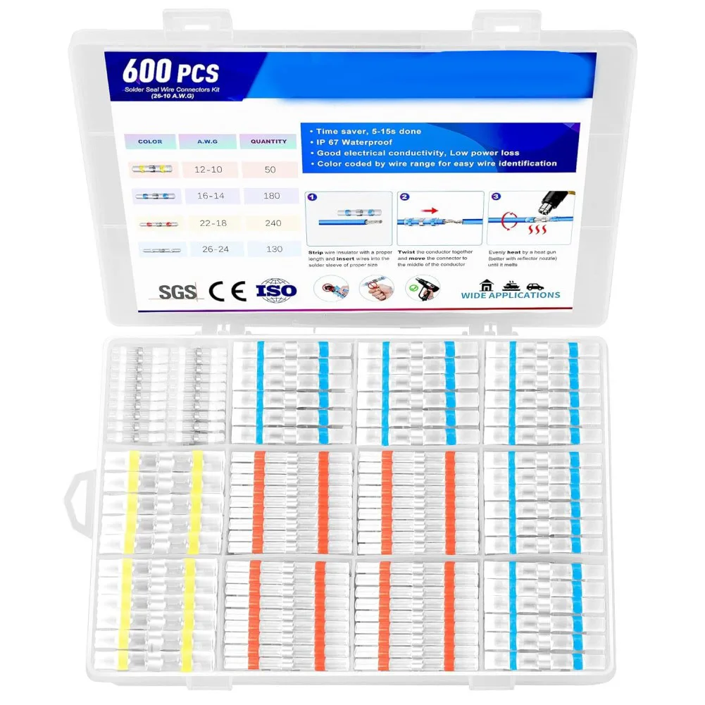 

Solder Connector Kit Heat Shrink Connector Versatile Connectors Dual Waterproof Rings High Temperature Performance