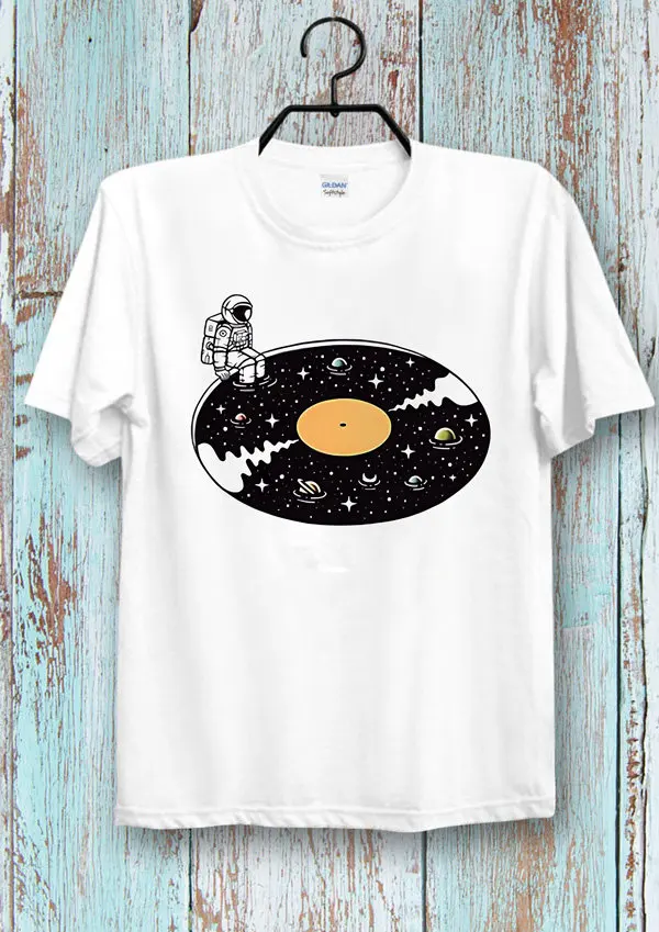 Cosmic Sound Vinly Astronaut Planets Solar System Sun T Shirt Top Men's and Ladies Cool Ideal