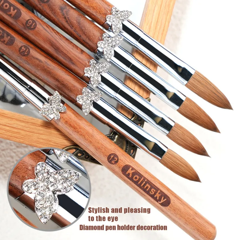Kolinsky – brosse à ongles avec manche noir, 1 pièce, pour Nail Art, acrylique, Gel UV, stylo de sculpture, poudre liquide, bricolage, peinture des ongles, outils de dessin