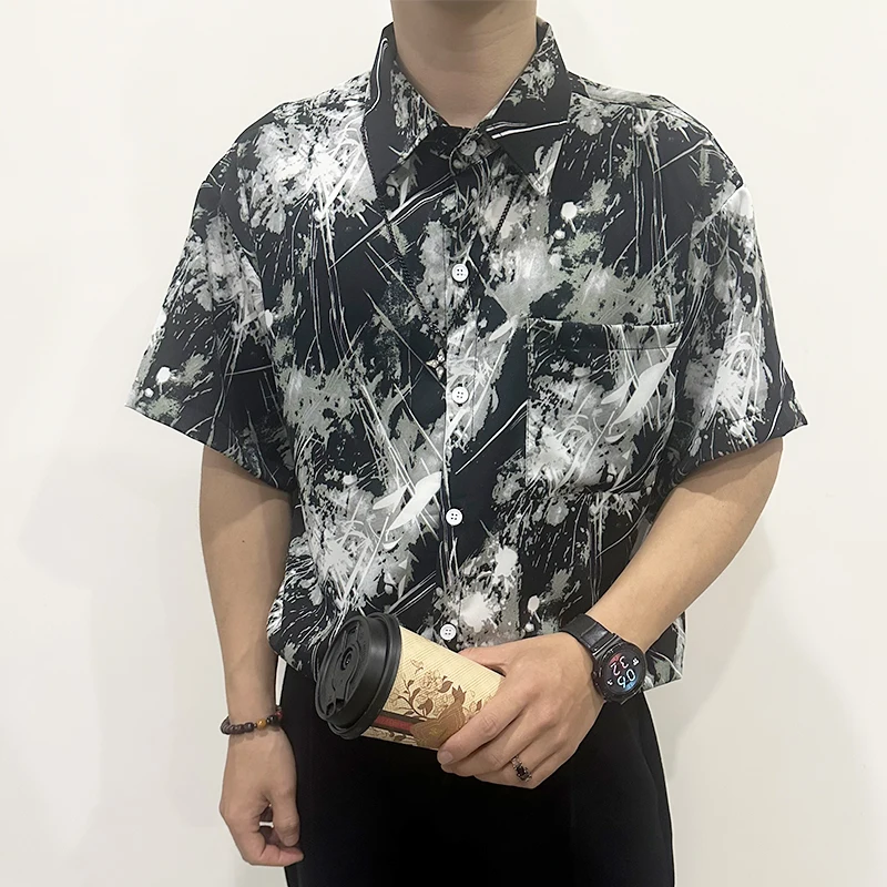 

Модные свободные рубашки с коротким рукавом для мужчин, лето 202, тонкая дышащая рубашка, модная универсальная рубашка с лацканами, уличная одежда для социальных вечеринок