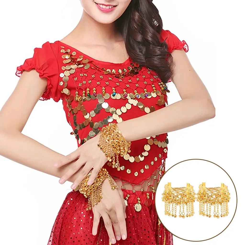 

Браслет-цепочка на руку, браслет-манжета, модный браслет с подвеской в виде колокольчика, регулируемая кисточка для танца живота, винтажные женские 2 шт.