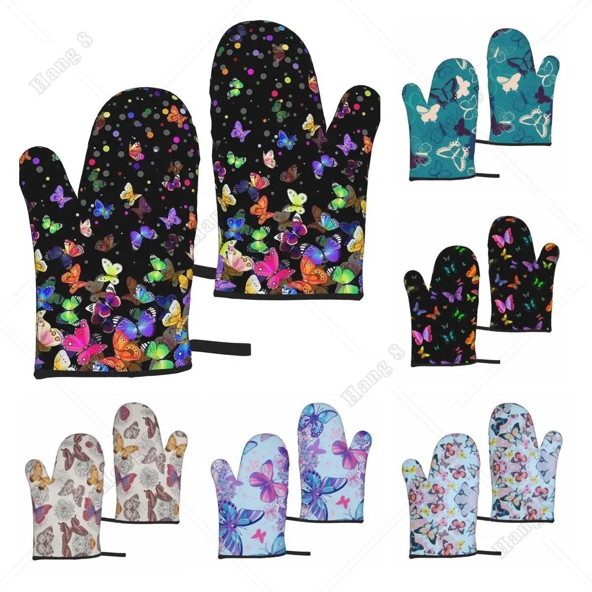 

Colorful Butterfly Oven Mitts Heat Resistant Glove for Women Cooking Baking Grilling BBQ Microwave Halloween Christmas One Size