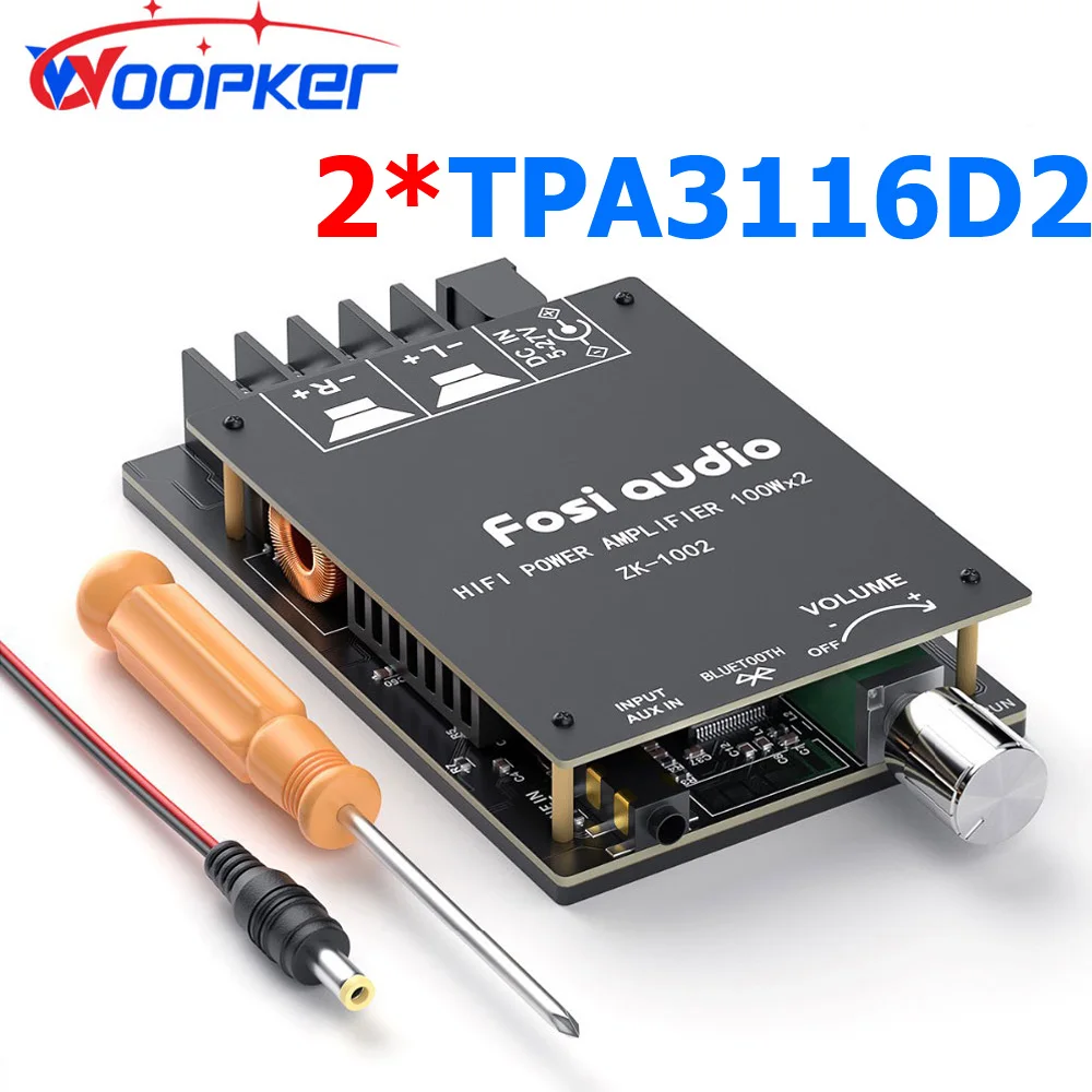 

Woopker 200W Digital Audio Amplifier 2*TPA3116D2 Bluetooth Amplifier 2.0 Channel High Fidelity Stereo AUX 3.5mm Input