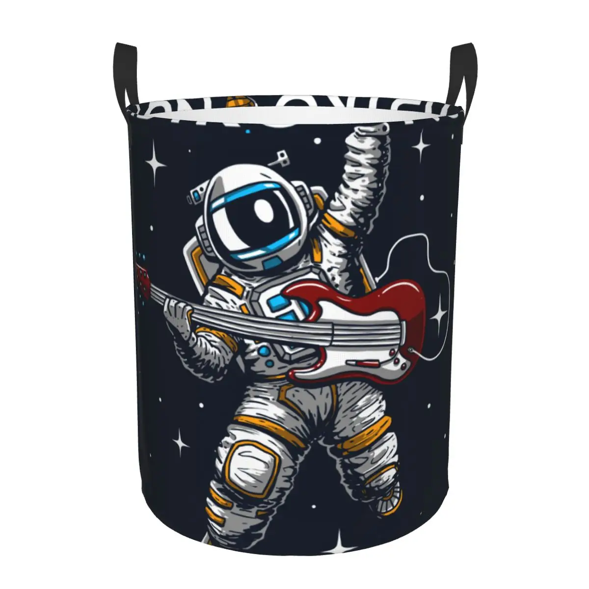 Laundry Basket Crazy Astronaut Playing Guitar Slogan Cloth Folding Dirty Clothes Toys Storage Bucket Household Storage Basket