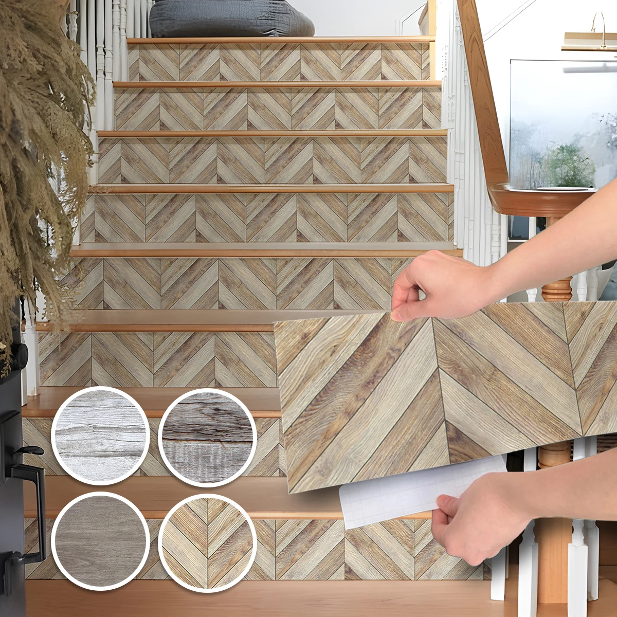 1 Stück Treppenstufenaufkleber mit Holzmaserung-Imitation, selbstklebend, einfach zu installieren, zur Renovierung von Holztreppen, erste Wahl für die Heimverbesserung.