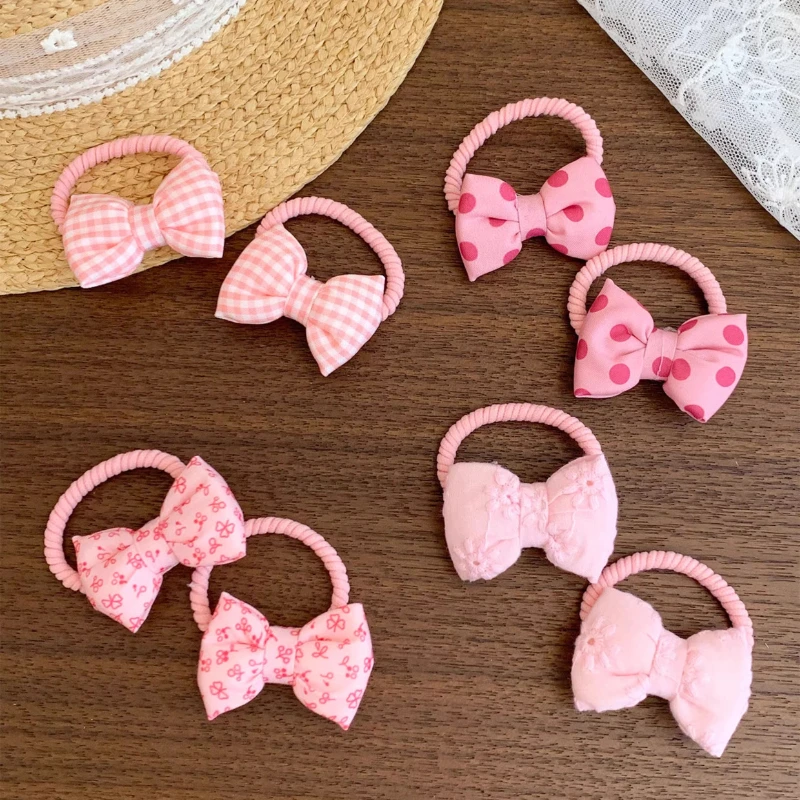 

2pcs Korean Pink Bow Hair Rope Tie Elastic Hair Band Sweet Girl Ponytail Holder Rubber Band Children's Hair Accessories Headwear