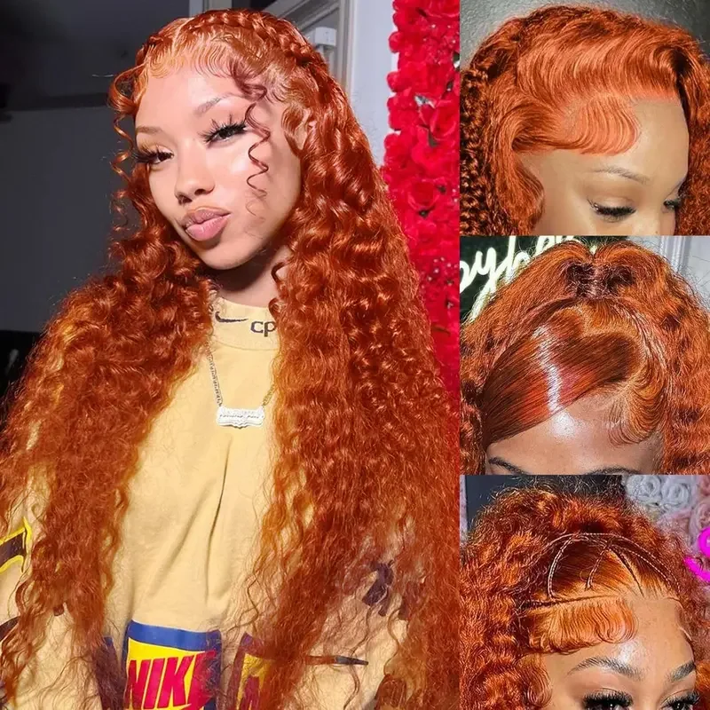 

13x4 HD Lace Orange Ginger Deep Curly Wigs 30 36 Inch Water Wave Ginger Lace Front Wigs Human Hair Brazilian Human Hair