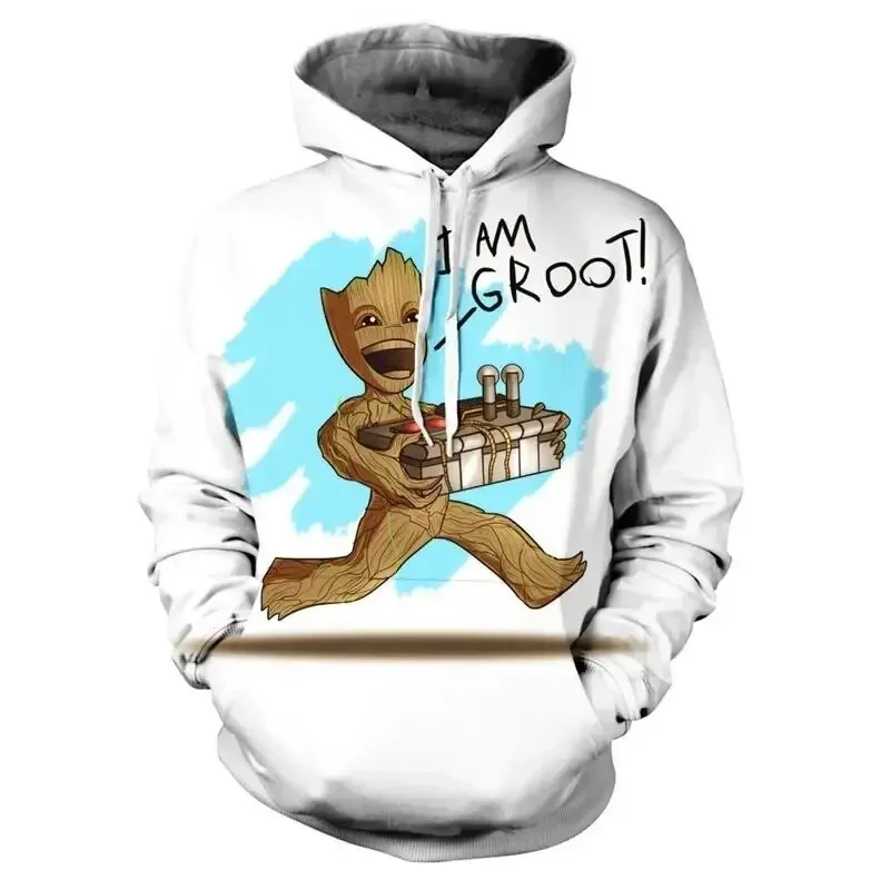 Cartoon Anime Disney Men's and Women's Hoodies 3D Printed Tree Man Groot Pattern Children's Hoodies Fashion Street Sweatshirts