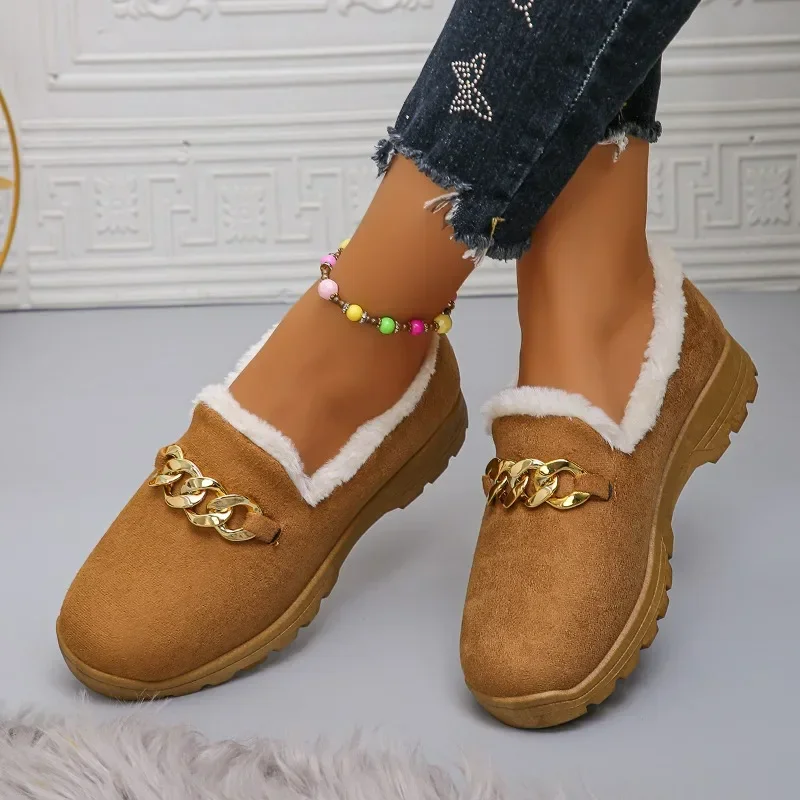 Winter Women Casual Shoes Plush Fur Lining To Keep Warm Winter Cold-proof Shoes One-leg Loafers Outdoor Cotton Shoes Short Boots