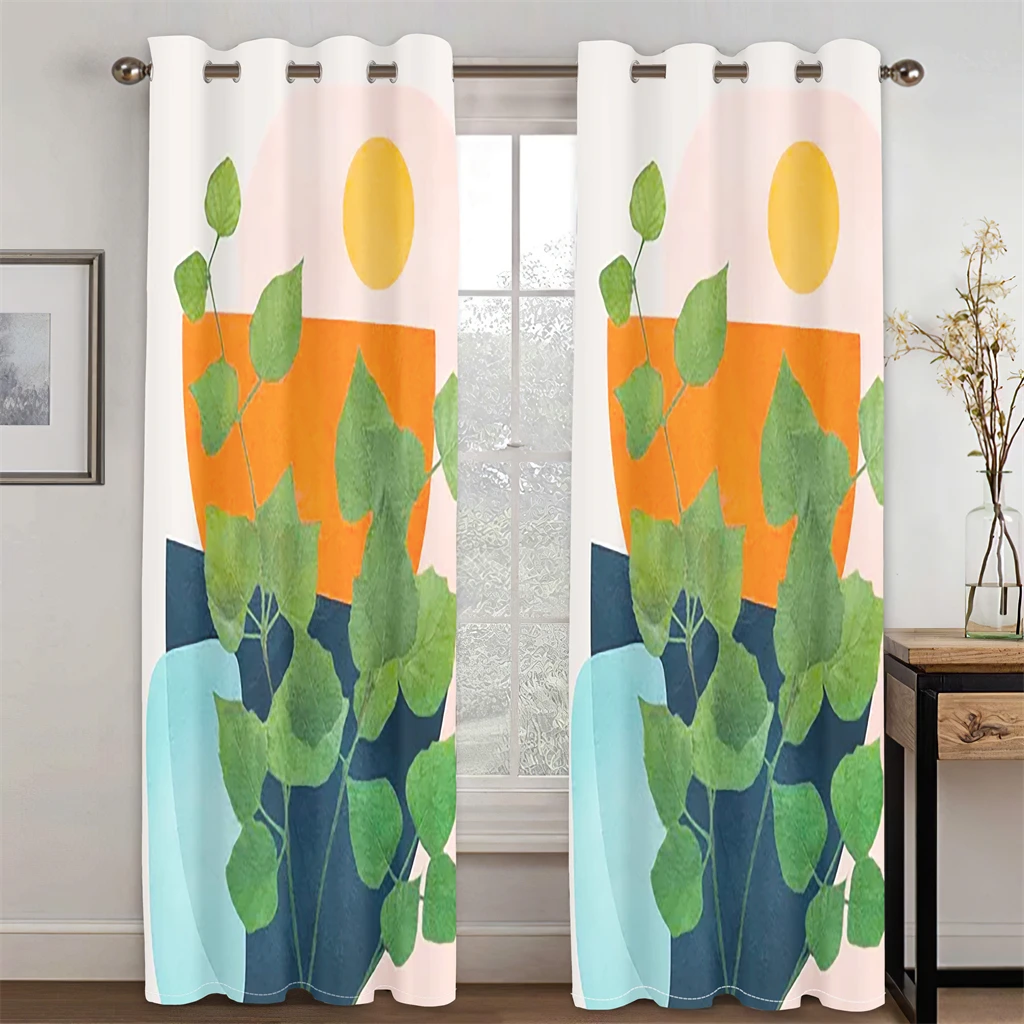 

Abstract Modern Home Minimalist Style Plant Leaves Flowers Curtains 2 Panel Nordic Wind Living Room Bedroom Decorative Curtains