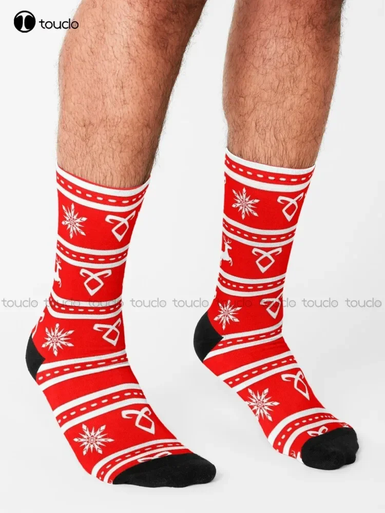 White Rune Christmas Jumper  Socks Boy Socks Unisex Adult Teen Youth Socks Personalized Custom 360° Digital Print