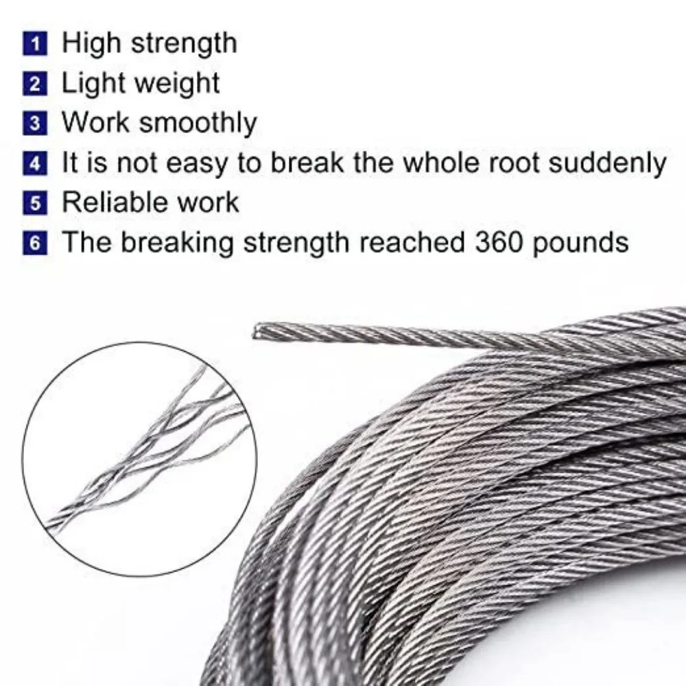 100FT T316 Stainless Steel Cable – Steel Wire Rope Railing Kit, Sturdy and Durable