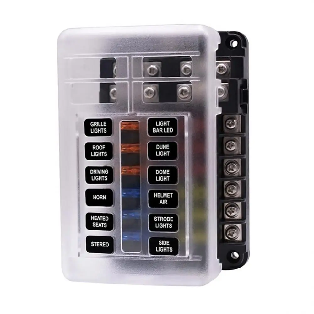 Car Boat Fuse Box Holder With 6 Ways 12 Ways Blade Fuse Holder Block Warning Indicator 12V 36V Power Distribution Panel Board