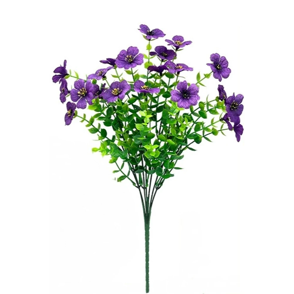 

5Pcs 7-Petal Violet Artificial Flowers and Green Plants for Indoor and Outdoor Gardens Home Decorative Artificial Flowers