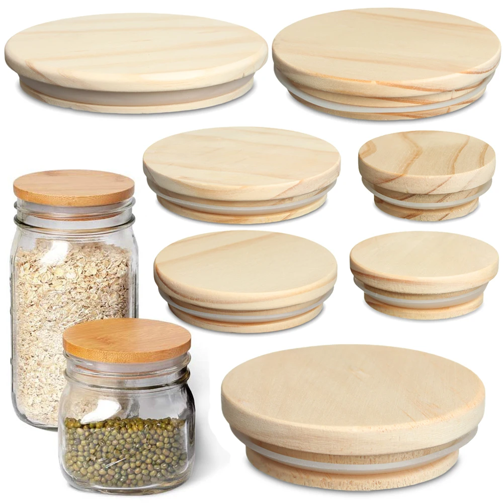 Tapas de sellado de botellas reutilizables, organización de cocina, almacenamiento enlatado, cubierta de boca ancha, tapas de madera, tapa de tarro de albañil