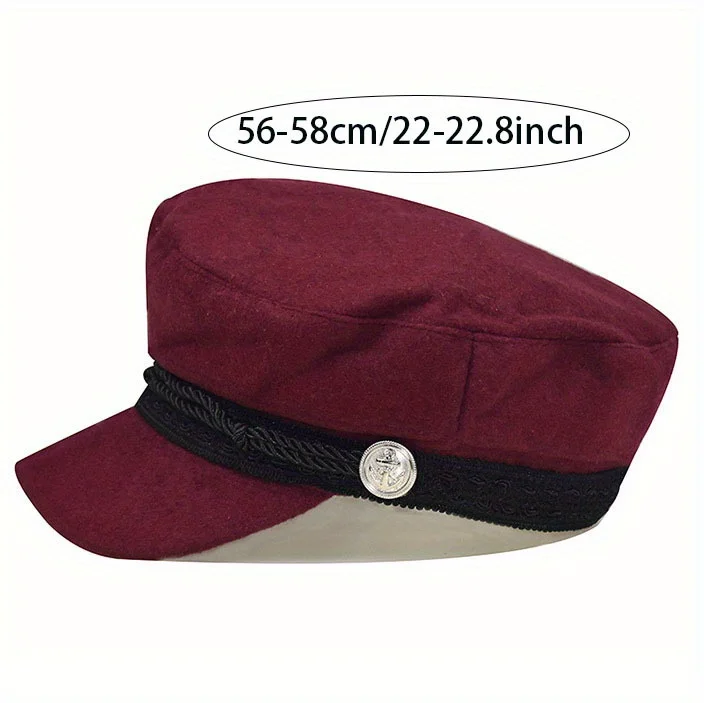 قبعة مثمنة على الطراز البريطاني بحدود تطريز ، قبعة عسكرية بحبل منسوج ، زر صوف ، أحادي اللون ، عصرية ، للخريف والشتاء