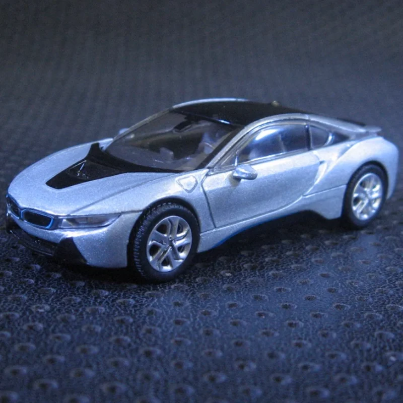 Diecast 1:64 Scale BMW I8 Silver Simulation Alloy Car Model Static Display Collectible Toy Gift Souvenir Decoration