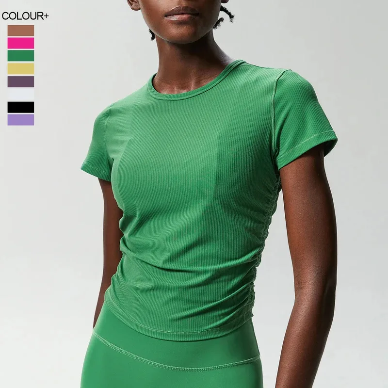 

Женская футболка SharpStar с круглым вырезом, укороченная, облегающая, с коротким рукавом, для йоги, летняя, уличная, базовая, в рубчик, для спортзала