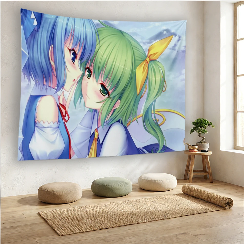 Touhou Project Cirno & Daiyousei Tapestry, Anime Wall Hanging, Pastel Sky Room Decor