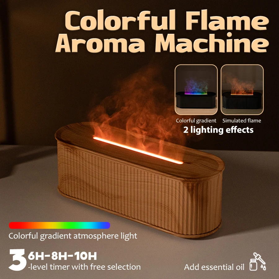 1PC USB Powered Simulated Flame Aroma Diffuser With Colorful Lights And 3-level Timing Perfect Air Humidifier For Home Office