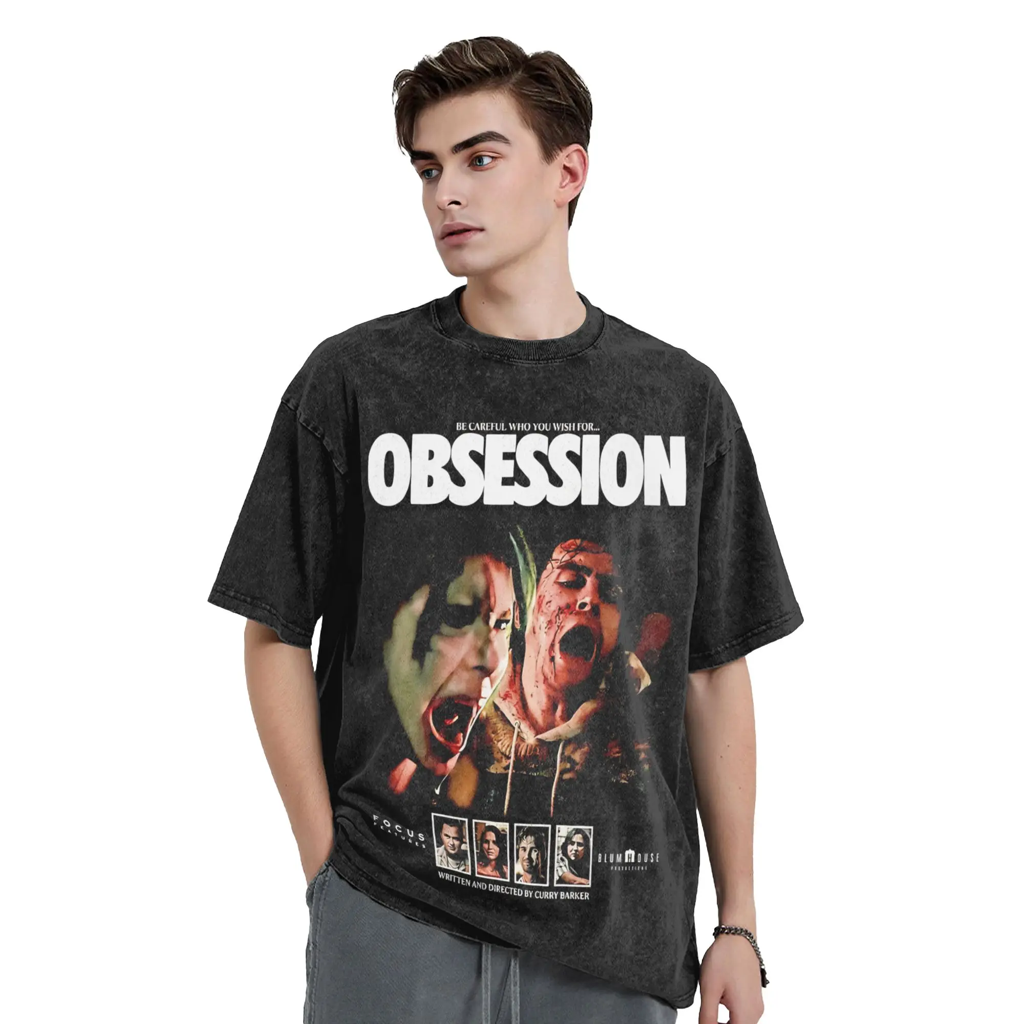 Obsession Horror Movie T Shirts Hip Hop Washed Short Sleeve Harajuku T-Shirts  Vintage for Men Women Tops Streetwear Summer Tees