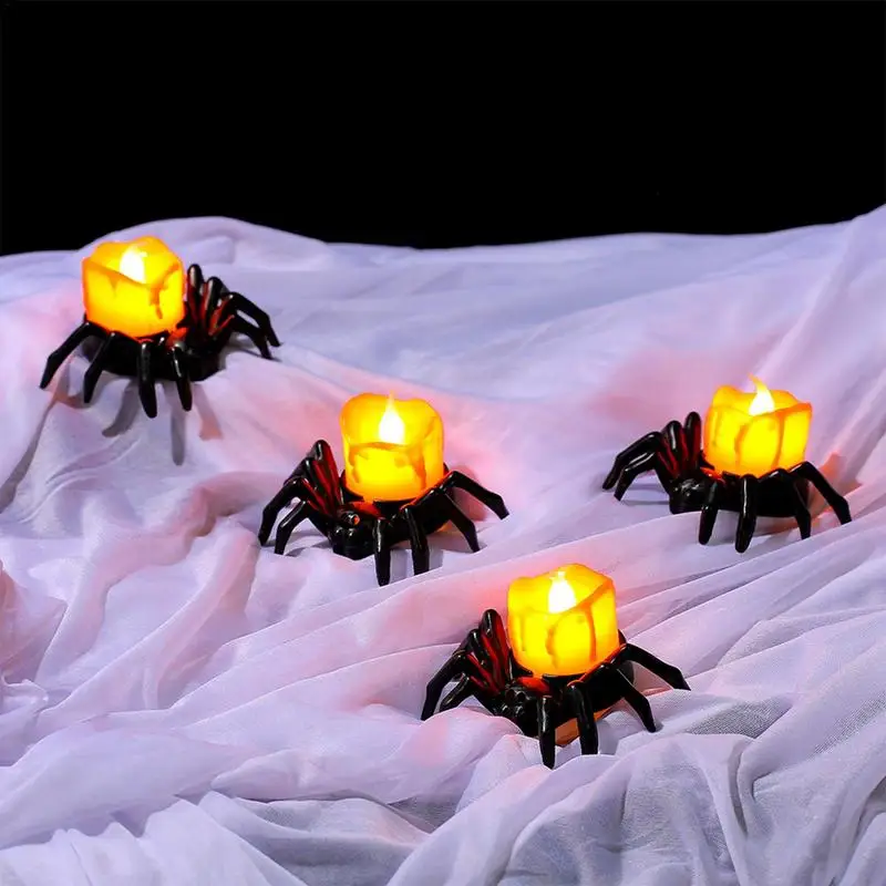 Spider Flameless Candles Spider Pumpkin LED Candles Battery Operated Flickering Decorative Candles For Table Spooky Theme Party