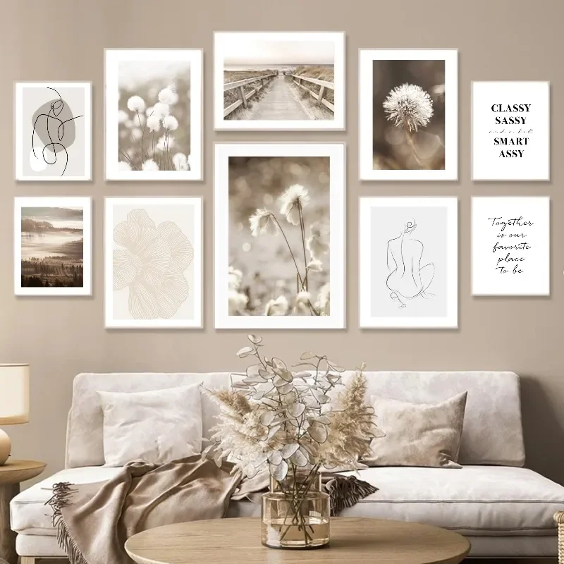 Nordische Landschaft Brücke Löwenzahn Schilf Wand Leinwandbild Kunstdrucke Blatt Poster Druckbilder Wandkunst Wohnzimmer Deko