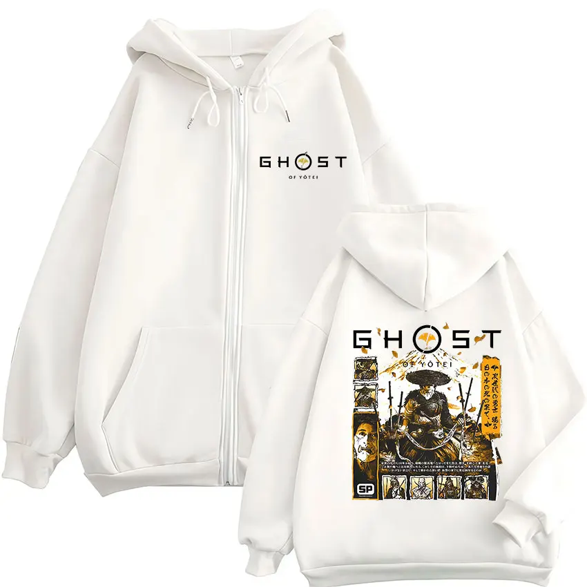 اليابانية شبح يوتي قلنسوة بسحاب الرجال موضة عالية الجودة Harajuku سترة البلوز Y2K ريترو المتضخم الصوف نمط هودي #2