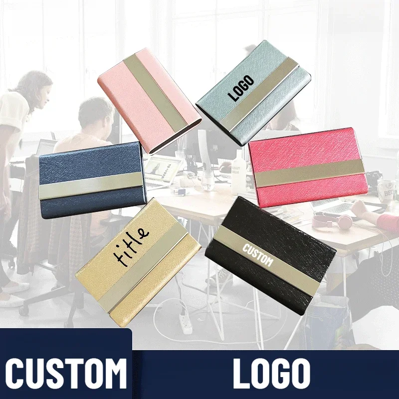 Custom LOGO Laser Engraved Wallet PU Leather Business ID Credit Card Holder for Women and Men Fashion Stainless Steel Card Case