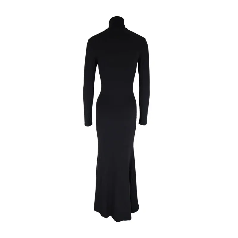 Autumn Winter New Dresses Sexy Black Split Women Maxi Dress Streetwear Fashion Turtleneck Long Sleeves Casual Slim Lady Dresses