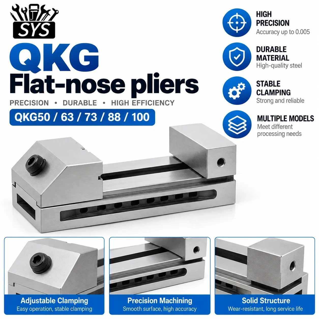 SYS High-Precision QKG Quick-Action Vise Tool Steel Vise for Grinder/Wire-Cutting/Milling Machine Hardness 58-62 QKG50