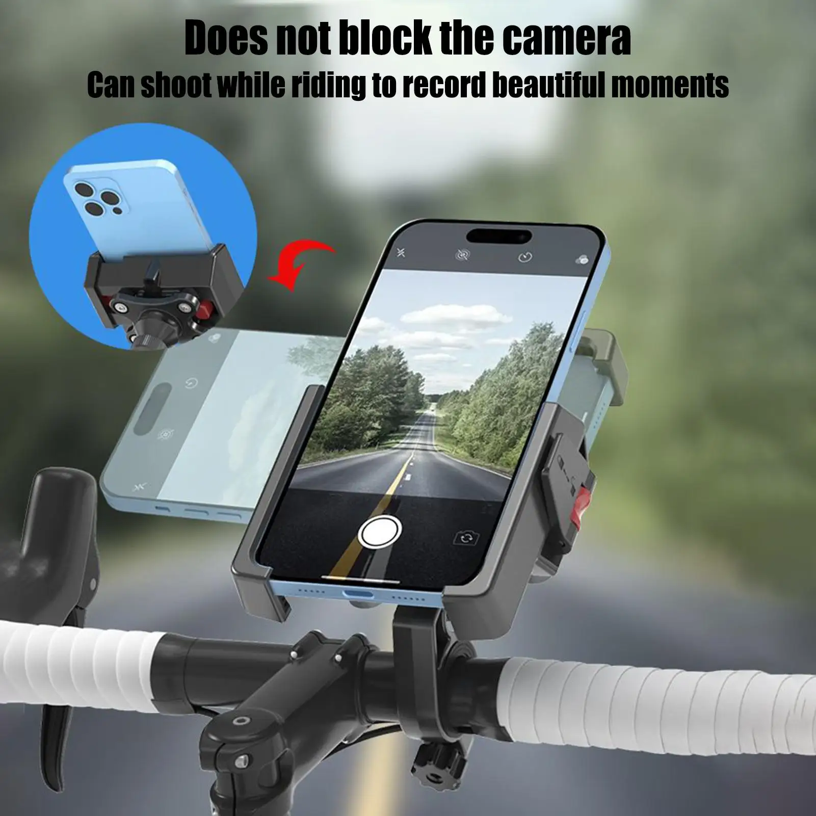 Bike Phone Holder 360 Degree Rotating Cellphone Stand Anti-Shake Rain-proof Handlebar Phone Mount for Fitness Trail Camping